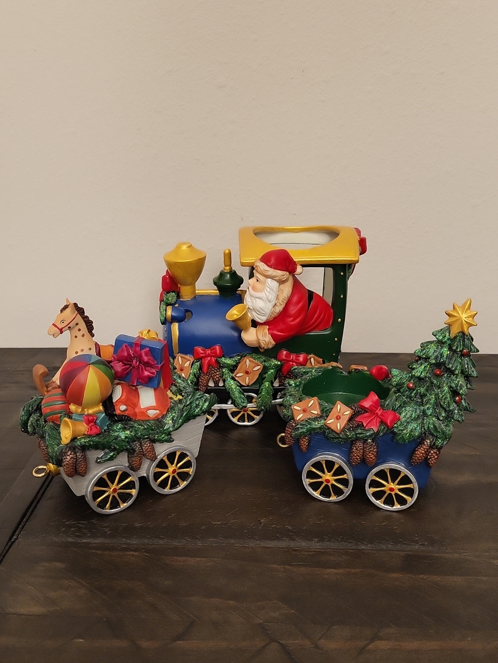 Retired PartyLite Porcelain Holiday Train with Santa, Tree & Gifts 3 Piece Set
